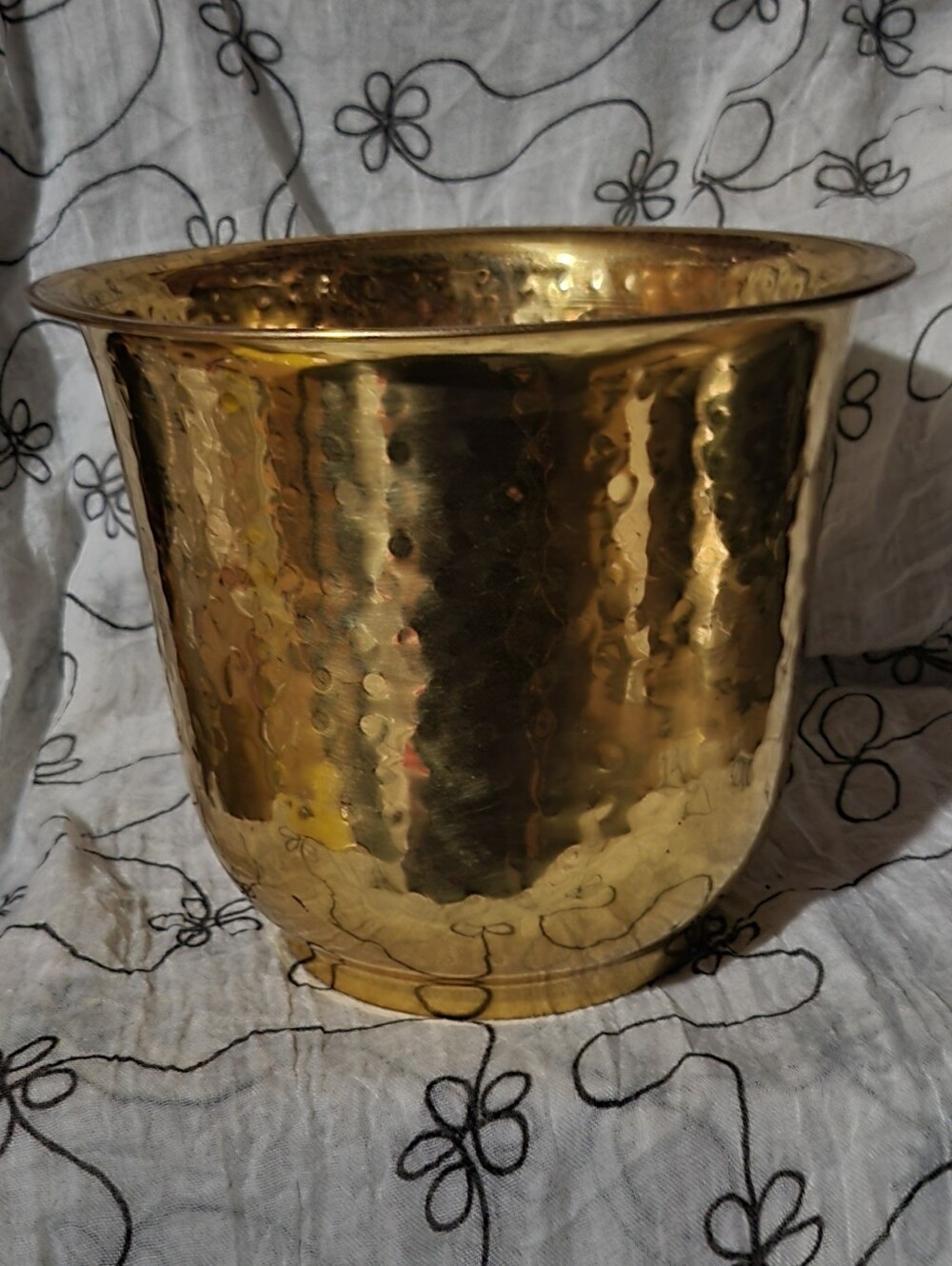 Vintage Solid Brass Hammered Planter, Bucket